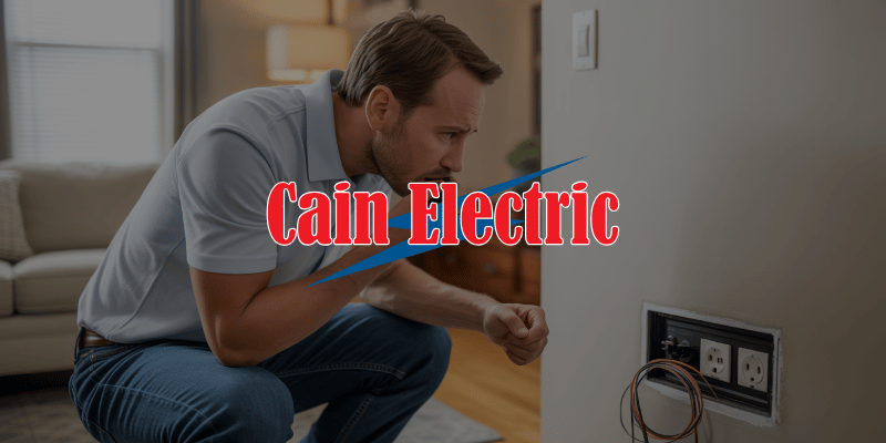 Missouri homeowner noticing burning smell from wall outlet in Washington MO living room indicating potential electrical fire risk