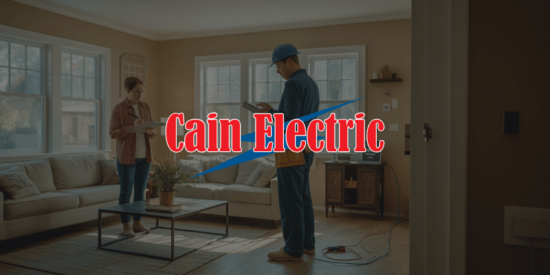 Franklin County MO electrician conducting home electrical inspection in Eureka Missouri living room before home sale