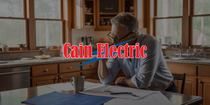 Franklin County MO homeowner reviewing electrical upgrade estimate at kitchen table in Pacific Missouri home planning 200 amp service upgrade