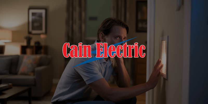 Missouri homeowner in quiet living room hearing faint electrical buzzing sound from wall outlet area in Washington MO home